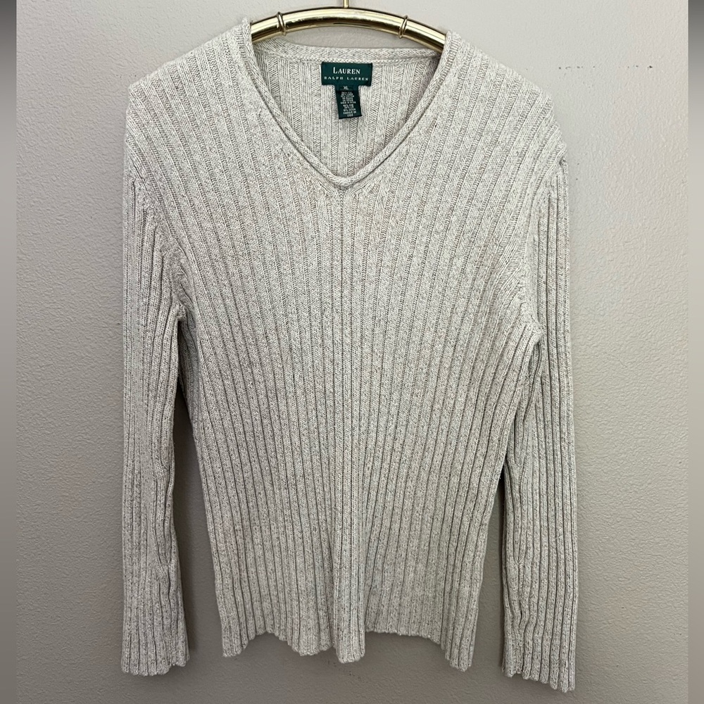 Ralph Lauren Cream Ribbed V-Neck Sweater